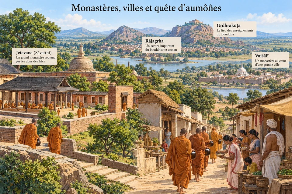 Monastères, villes et quête d’aumônes