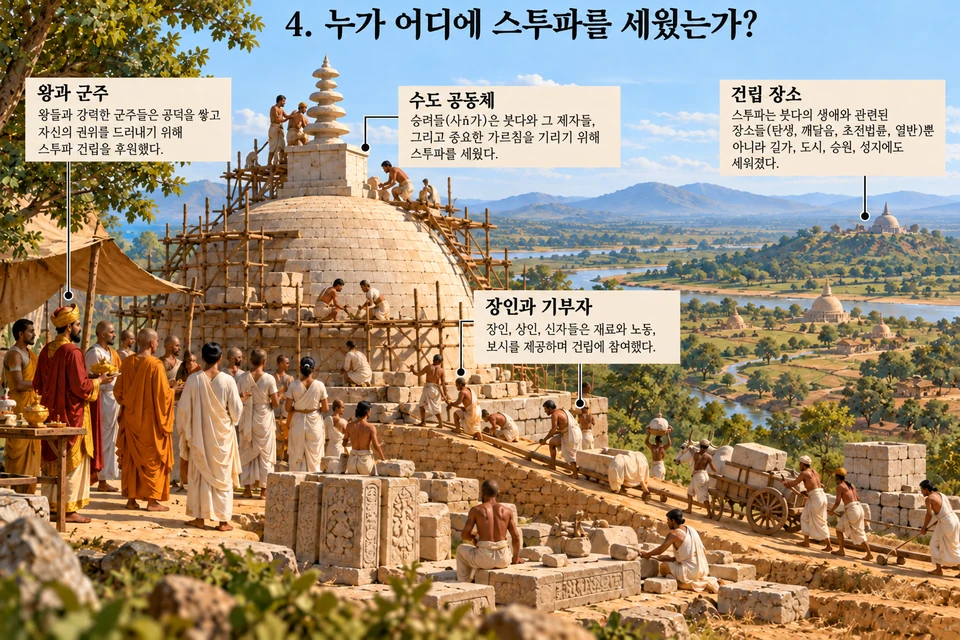 누가 어디에 스투파를 세웠는가?