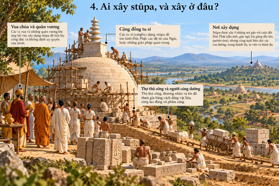 Ai xây stūpa, và xây ở đâu?