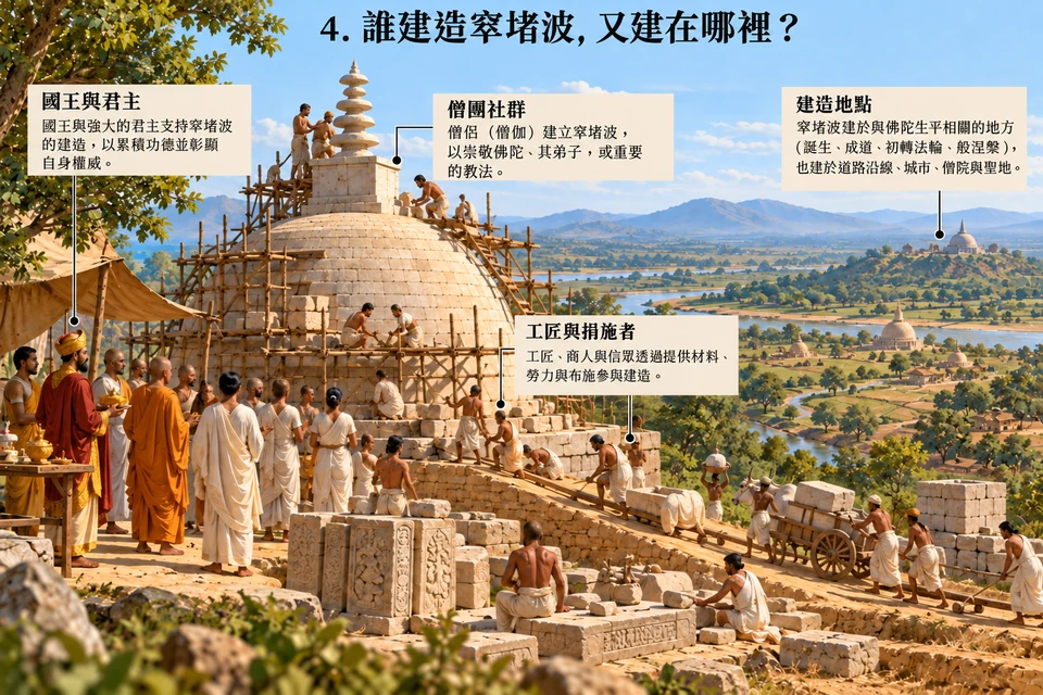 誰建造窣堵波，又建在哪裡？