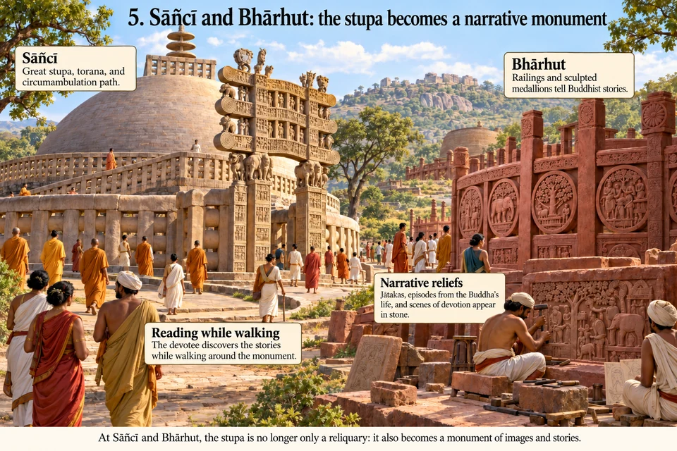 Sāñcī and Bhārhut: the stupa becomes a narrative monument